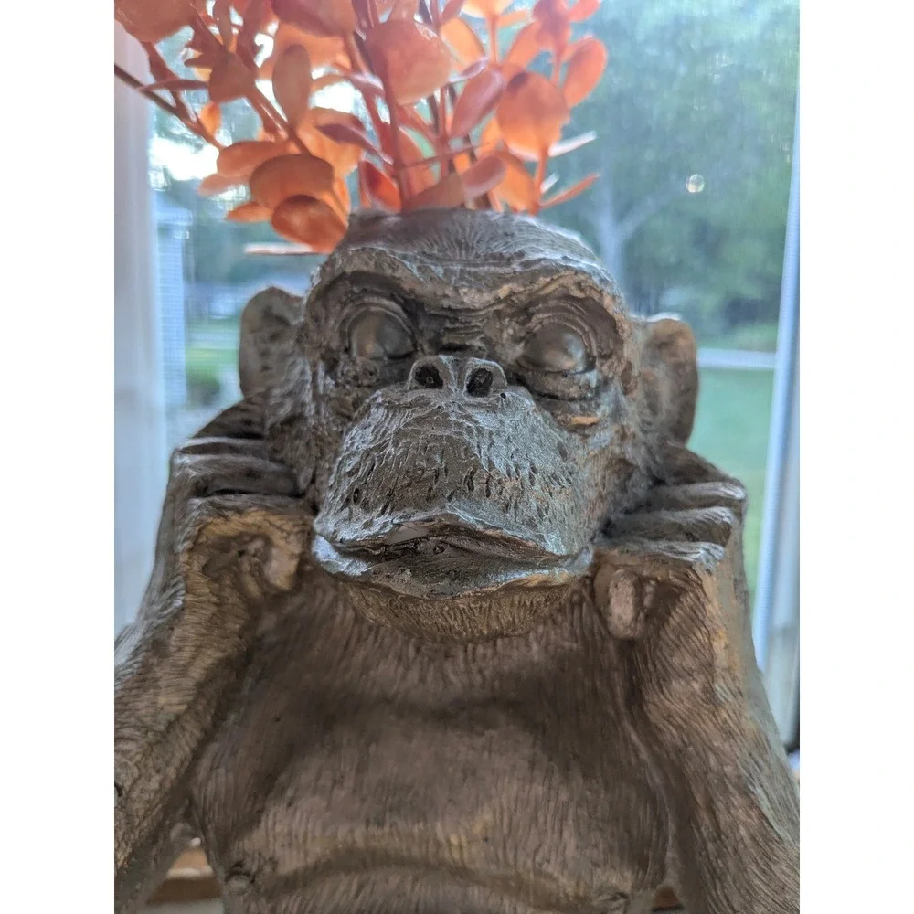 Whimsigoth Monkey Head Vase Chimp Statue Alt Decor Upcycled Maximalist Gold